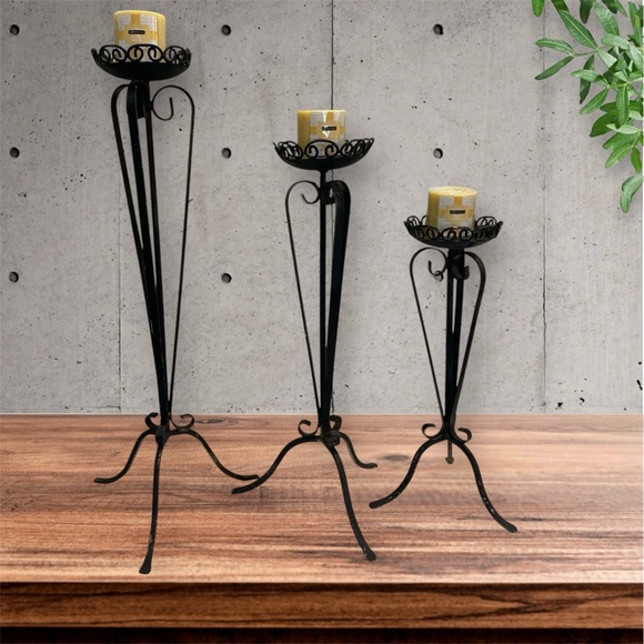 Other - Elegant Black Iron Candle Holders Set